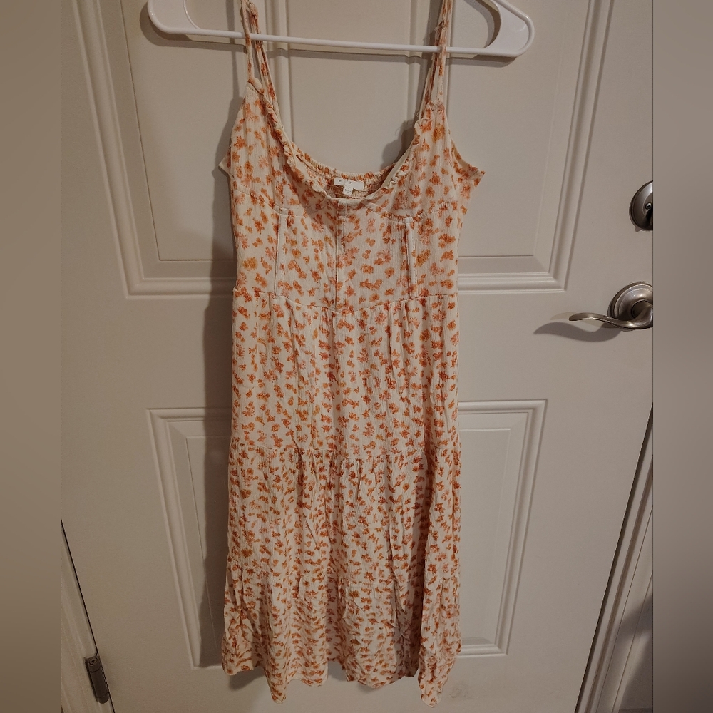 Sleeveless Floral Tiered Summer Dress - Cream with Peach/Pink/Orange Floral